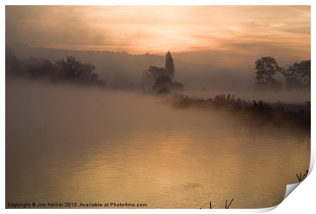 Morning mist Thames at Mapledurham Print by Jim Hellier