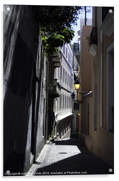 Narrow Spaces in Old San Juan Acrylic by Judy Hall-Folde