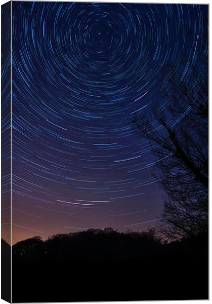 Star trails over Knypersley Pool, the unseen beaut Canvas Print by