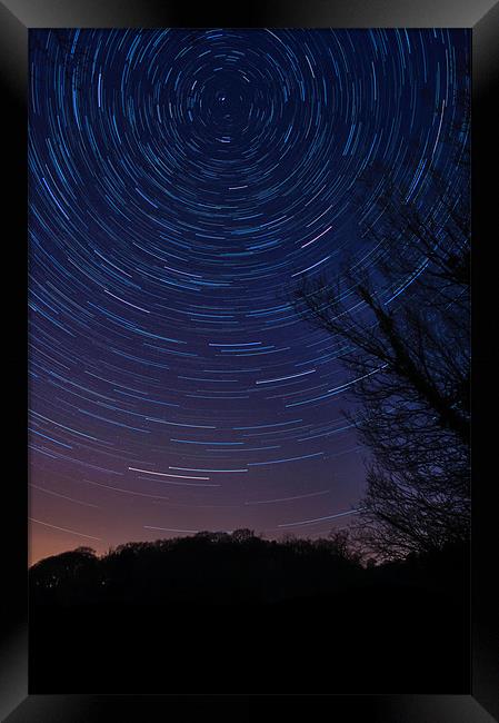 Star trails over Knypersley Pool, the unseen beaut Framed Print by