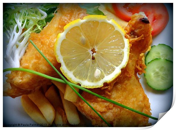 Beer battered fish and chips! Print by Paula Palmer canvas