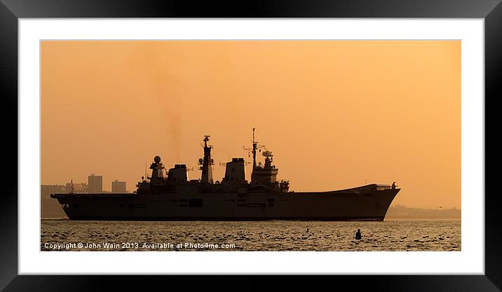 HMS Illustrious Leaving Liverpool at Sunset Framed Mounted Print by John Wain