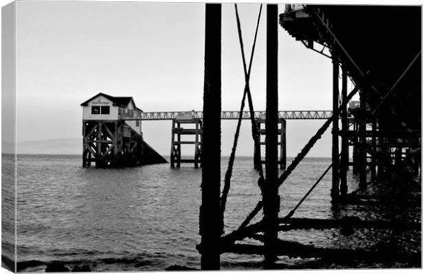 Mumbles Pier & Boathouse, B&W Canvas Print by Becky Dix