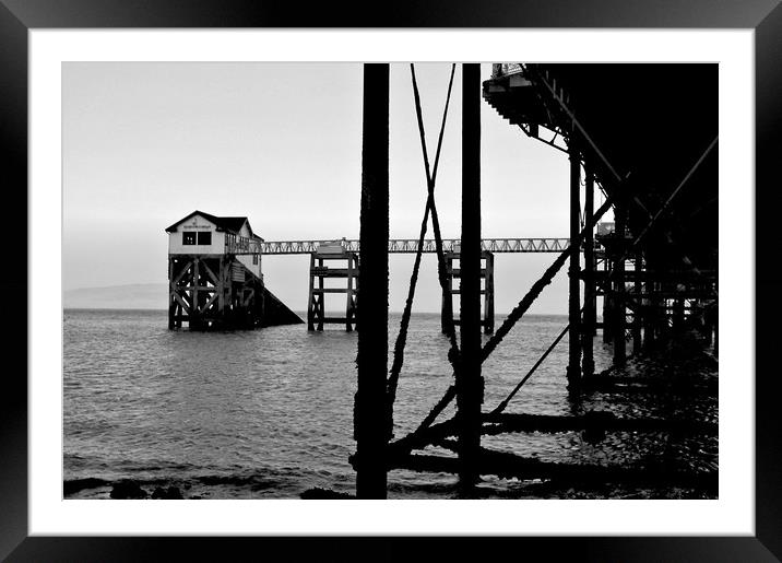 Mumbles Pier & Boathouse, B&W Framed Mounted Print by Becky Dix