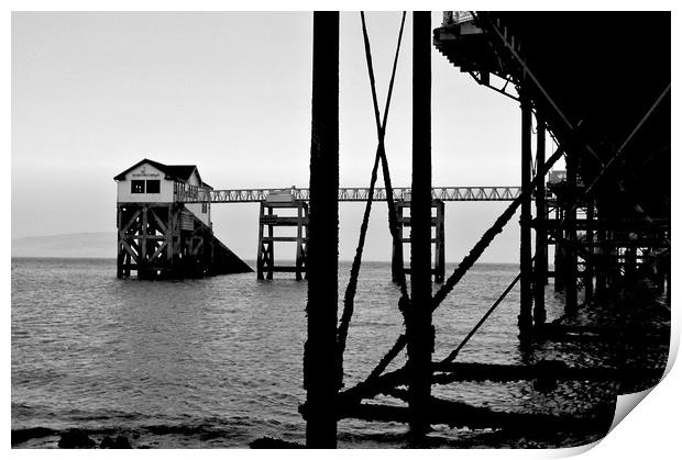 Mumbles Pier & Boathouse, B&W Print by Becky Dix