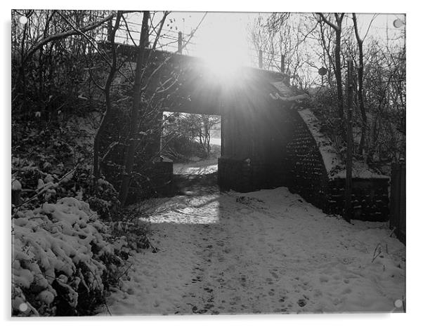black and white train bridge Acrylic by jonny england