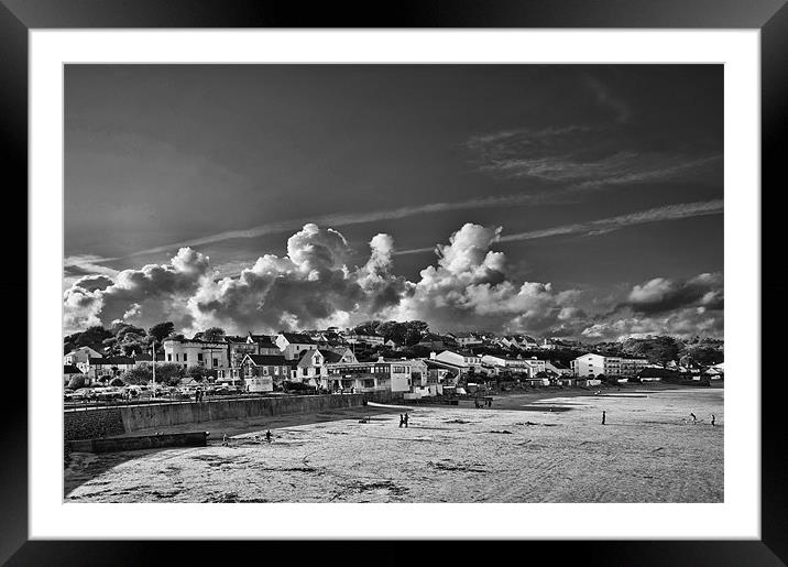 Saundersfoot Town Mono Framed Mounted Print by Steve Purnell