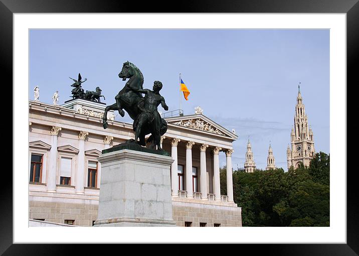 Austrian Parliament Building and Rathaus City Hall Framed Mounted Print by Linda More