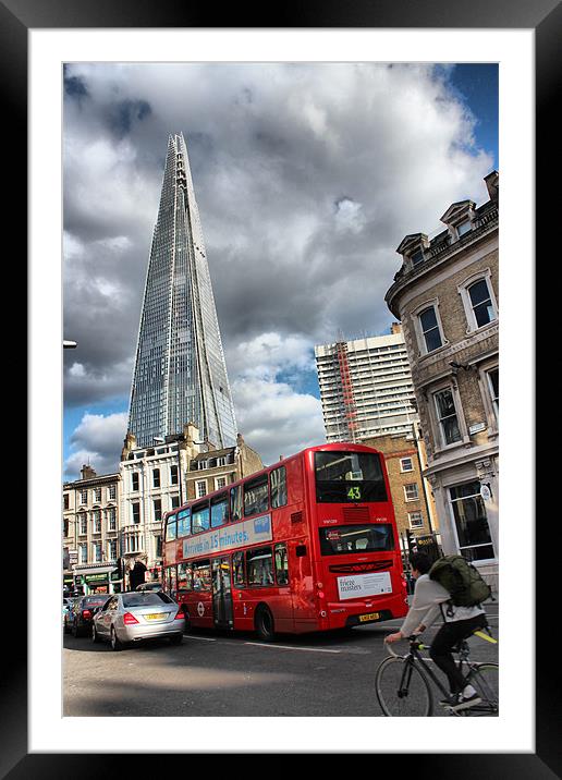 Red London Bus and other city transport Framed Mounted Print by HELEN PARKER