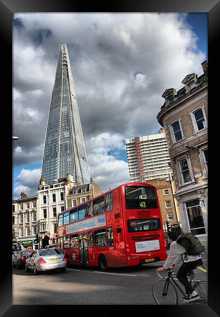 Red London Bus and other city transport Framed Print by HELEN PARKER