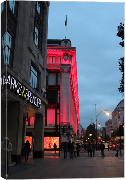 London, England, UK Shops lit up.ag dusk.k Canvas Print by HELEN PARKER