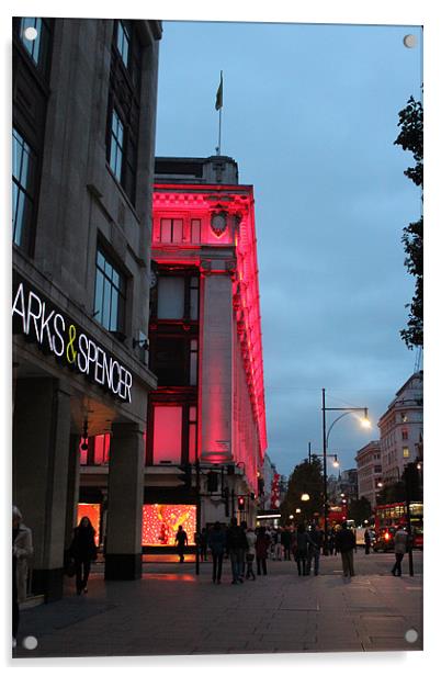London, England, UK Shops lit up.ag dusk.k Acrylic by HELEN PARKER