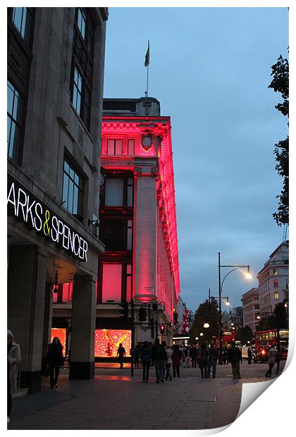 London, England, UK Shops lit up.ag dusk.k Print by HELEN PARKER