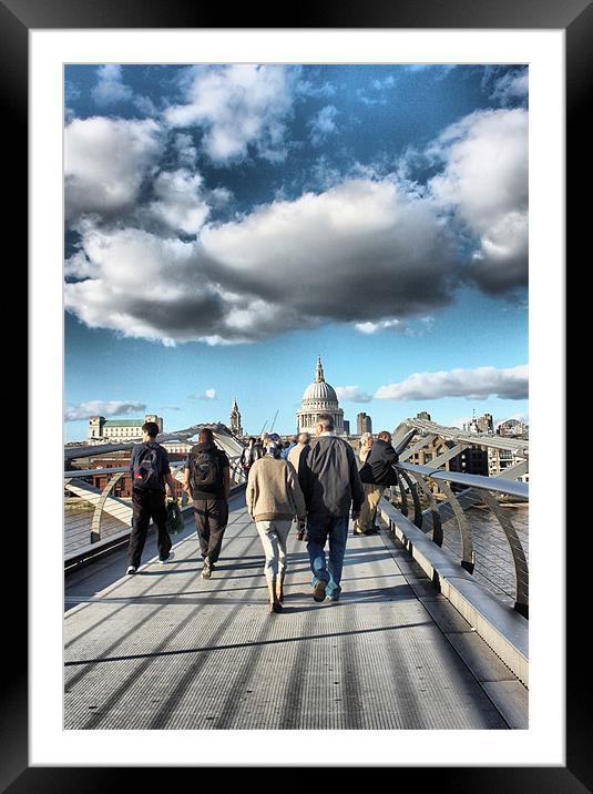 A walk across Millenium Bridge London Framed Mounted Print by HELEN PARKER