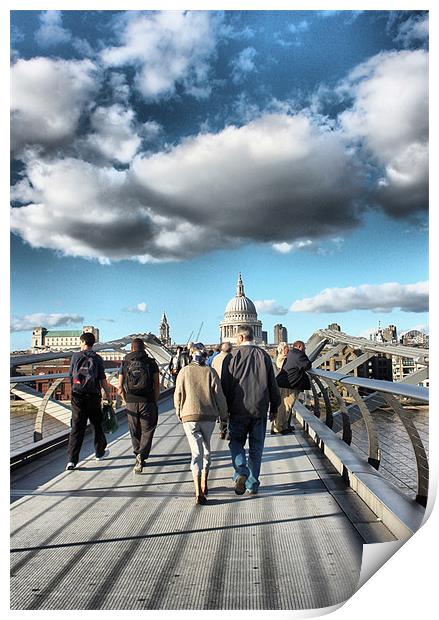 A walk across Millenium Bridge London Print by HELEN PARKER