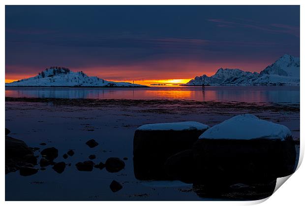 Sunset at Gimsoystraumen Print by Thomas Schaeffer