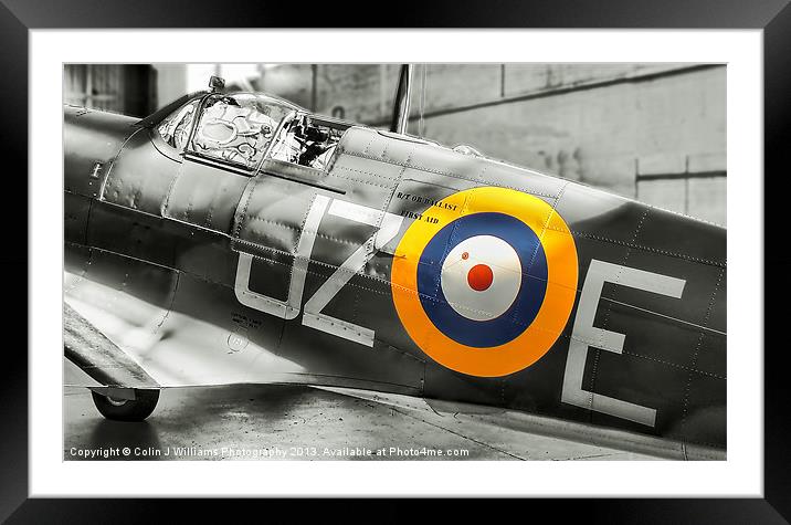 Sunlight On Spitfire - BW Framed Mounted Print by Colin Williams Photography