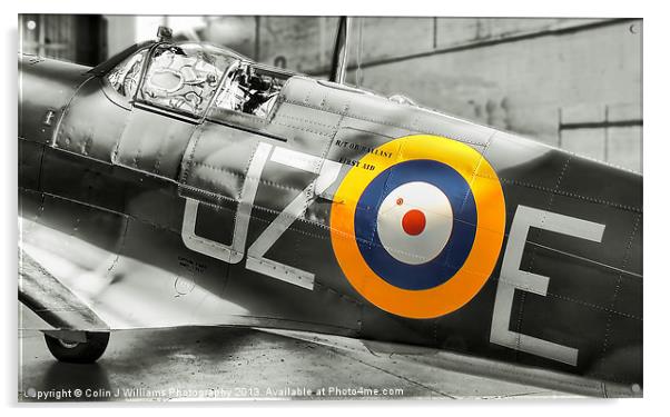 Sunlight On Spitfire - BW Acrylic by Colin Williams Photography