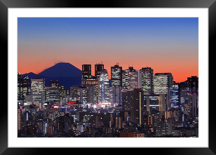 Mt Fuji With Shinjuku Skyscrapers Framed Mounted Print by Duane Walker