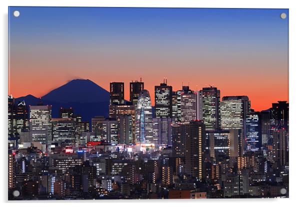Mt Fuji With Shinjuku Skyscrapers Acrylic by Duane Walker