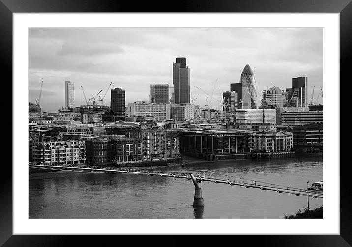City of London skyline from from Bankside Framed Mounted Print by Linda More