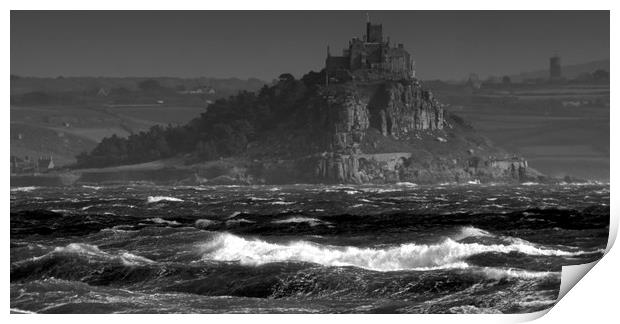 Rough sea in Mounts Bay Print by Karl Butler