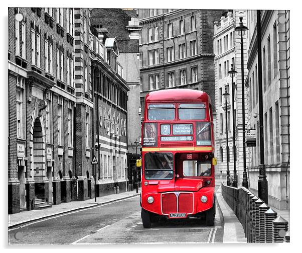 Red London Bus Acrylic by HELEN PARKER