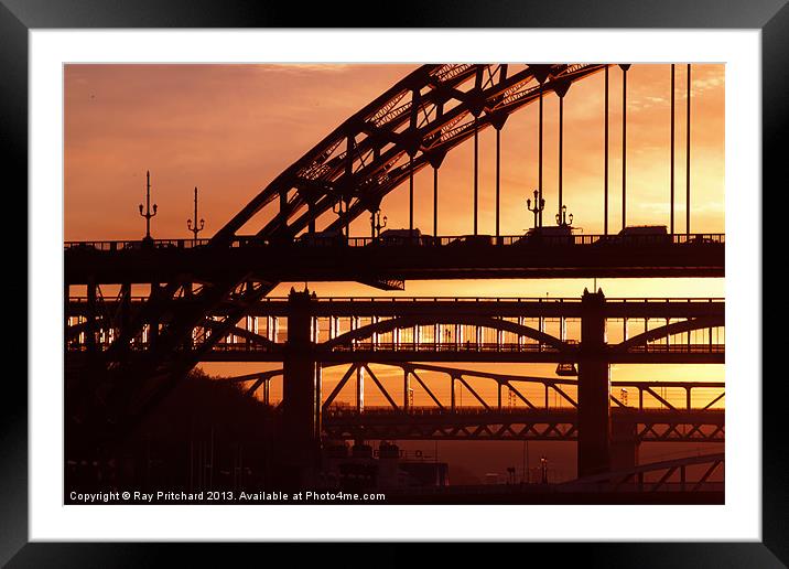 Newcastle Bridges at Sunset Framed Mounted Print by Ray Pritchard