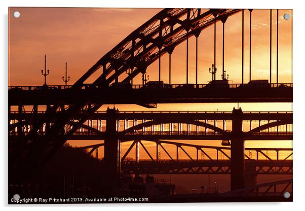 Newcastle Bridges at Sunset Acrylic by Ray Pritchard