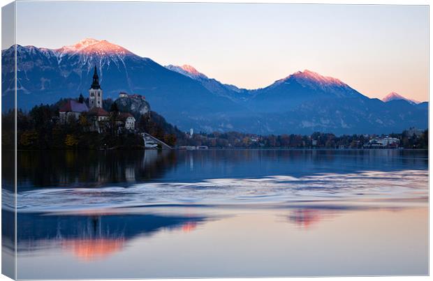Sunset over Lake Bled Canvas Print by Ian Middleton