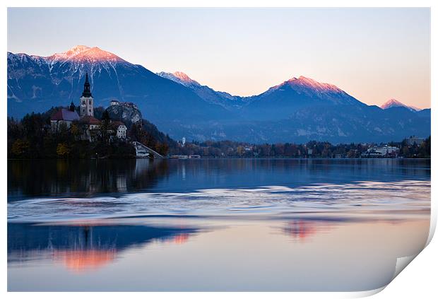 Sunset over Lake Bled Print by Ian Middleton