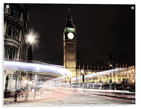 Big Ben with Light Trails Acrylic by Jasna Buncic