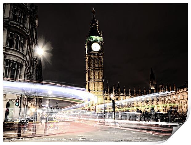 Big Ben with Light Trails Print by Jasna Buncic