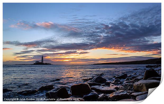 Sunrise at St Marys Lighthouse Print by John Dunbar