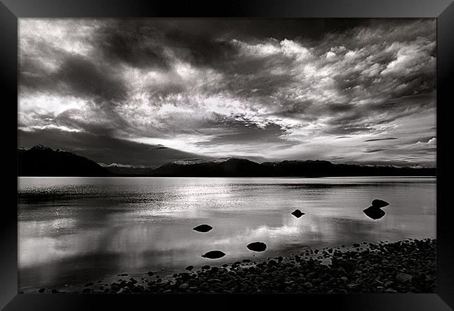 Sunset Lake Te Anau NZ in Monochrome Framed Print by Maggie McCall