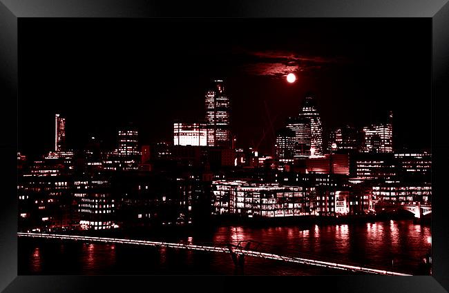 London by night with full moon Framed Print by Linda More