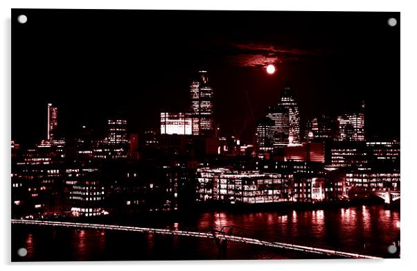 London by night with full moon Acrylic by Linda More
