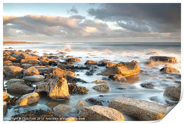 Holy Islands Sunrise Rocks Print by Chris Frost