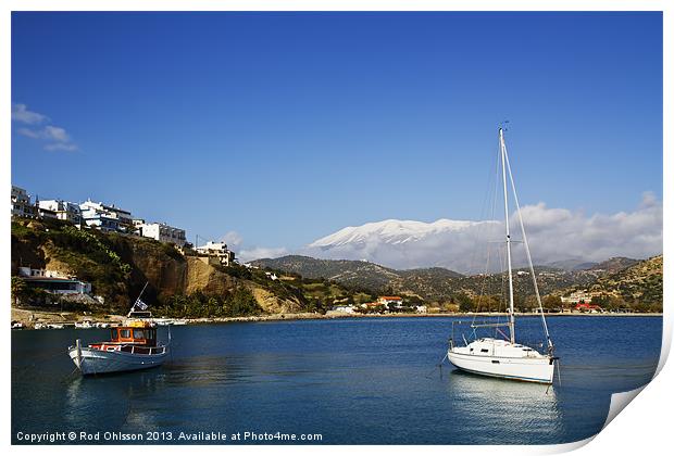 Warm harbour cold mountain Print by Rod Ohlsson