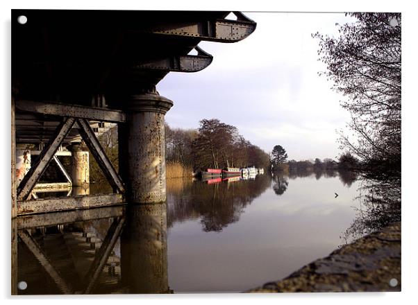 Canal boats on the Thames near Oxford. Acrylic by mike lester