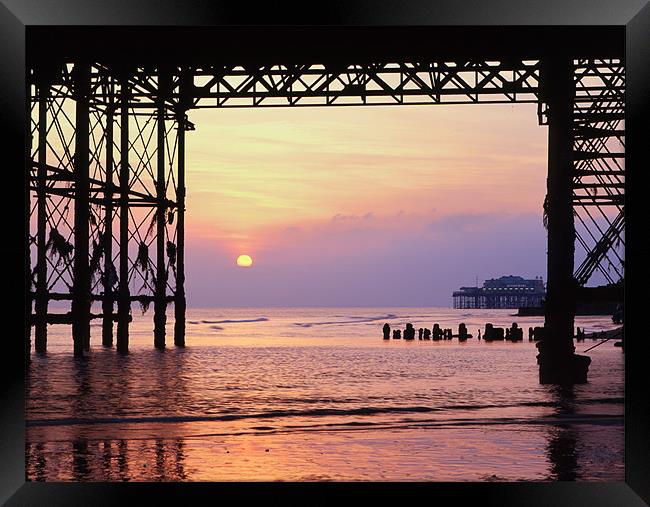 West Pier from under Palace Pier, Brigton Framed Print by Maggie McCall