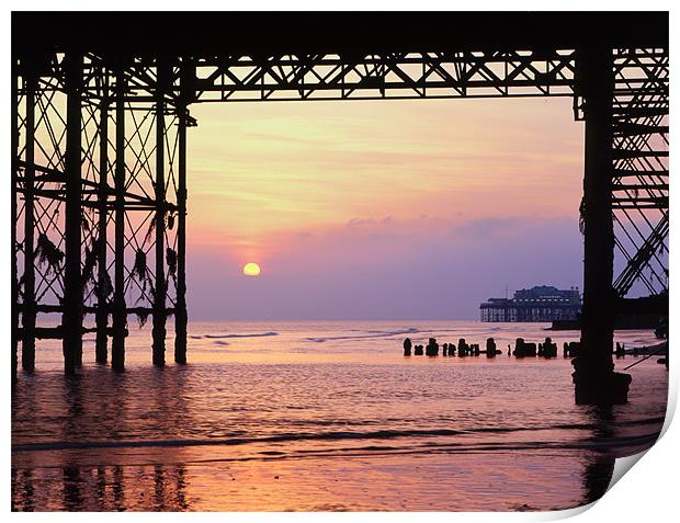 West Pier from under Palace Pier, Brigton Print by Maggie McCall