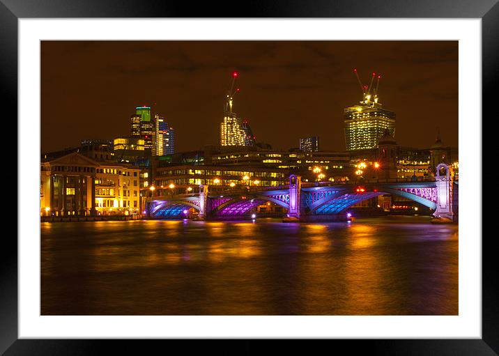 Southwark Bridge Lights Framed Mounted Print by Clive Eariss