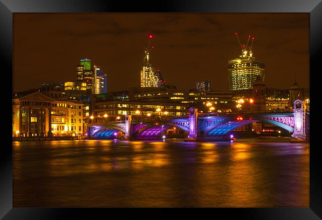 Southwark Bridge Lights Framed Print by Clive Eariss
