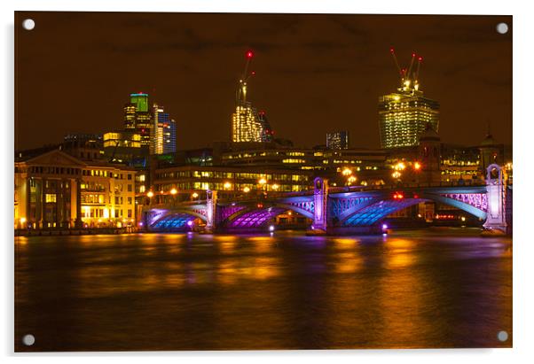 Southwark Bridge Lights Acrylic by Clive Eariss