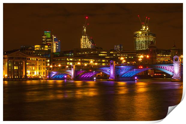 Southwark Bridge Lights Print by Clive Eariss