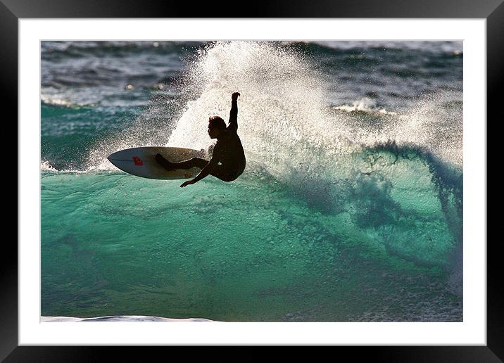 Surfing in Cornwall Framed Mounted Print by Geoff Tydeman