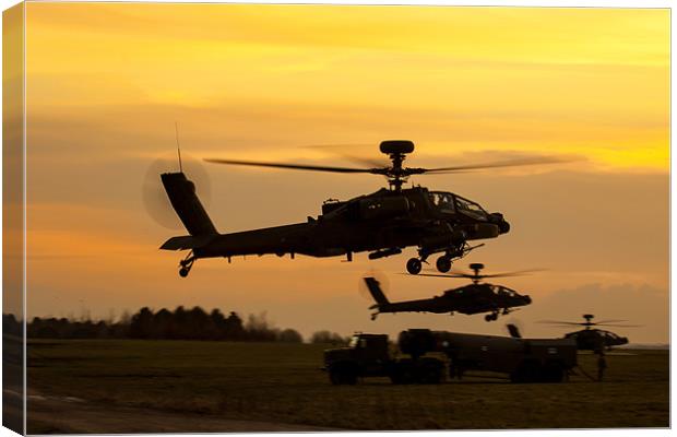 Three AH64 Apache at Sunset Canvas Print by Oxon Images