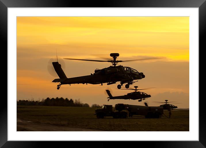 Three AH64 Apache at Sunset Framed Mounted Print by Oxon Images