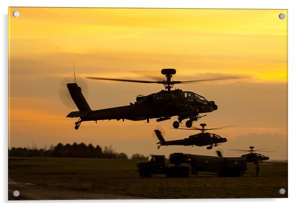 Three AH64 Apache at Sunset Acrylic by Oxon Images